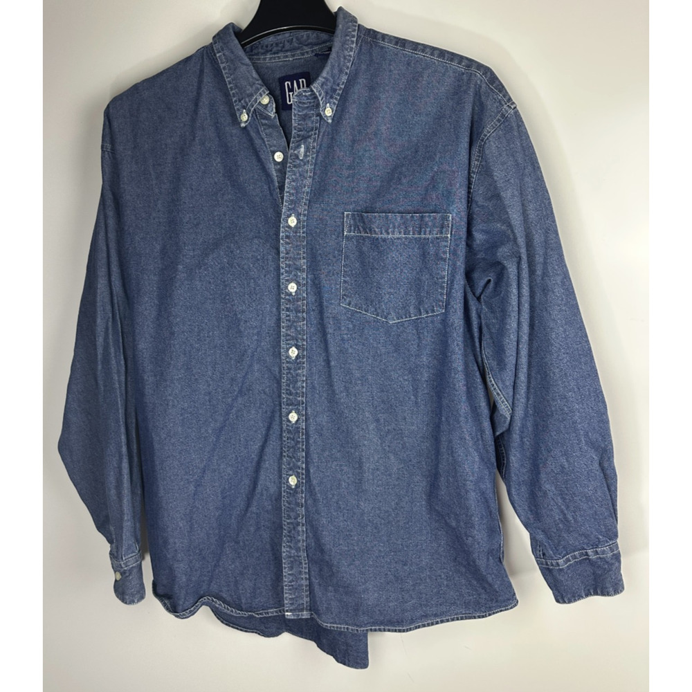 Vintage Gap Button Down Denim Pocket Shirt Long Sleeve Cotton Hong Kong Size XL - Picture 2 of 9